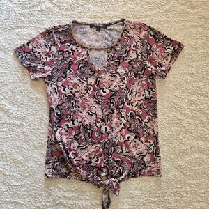 Louise Paris Pink Floral Paisley Tie Front Top | Y2K | Rhinestone Neckline | S